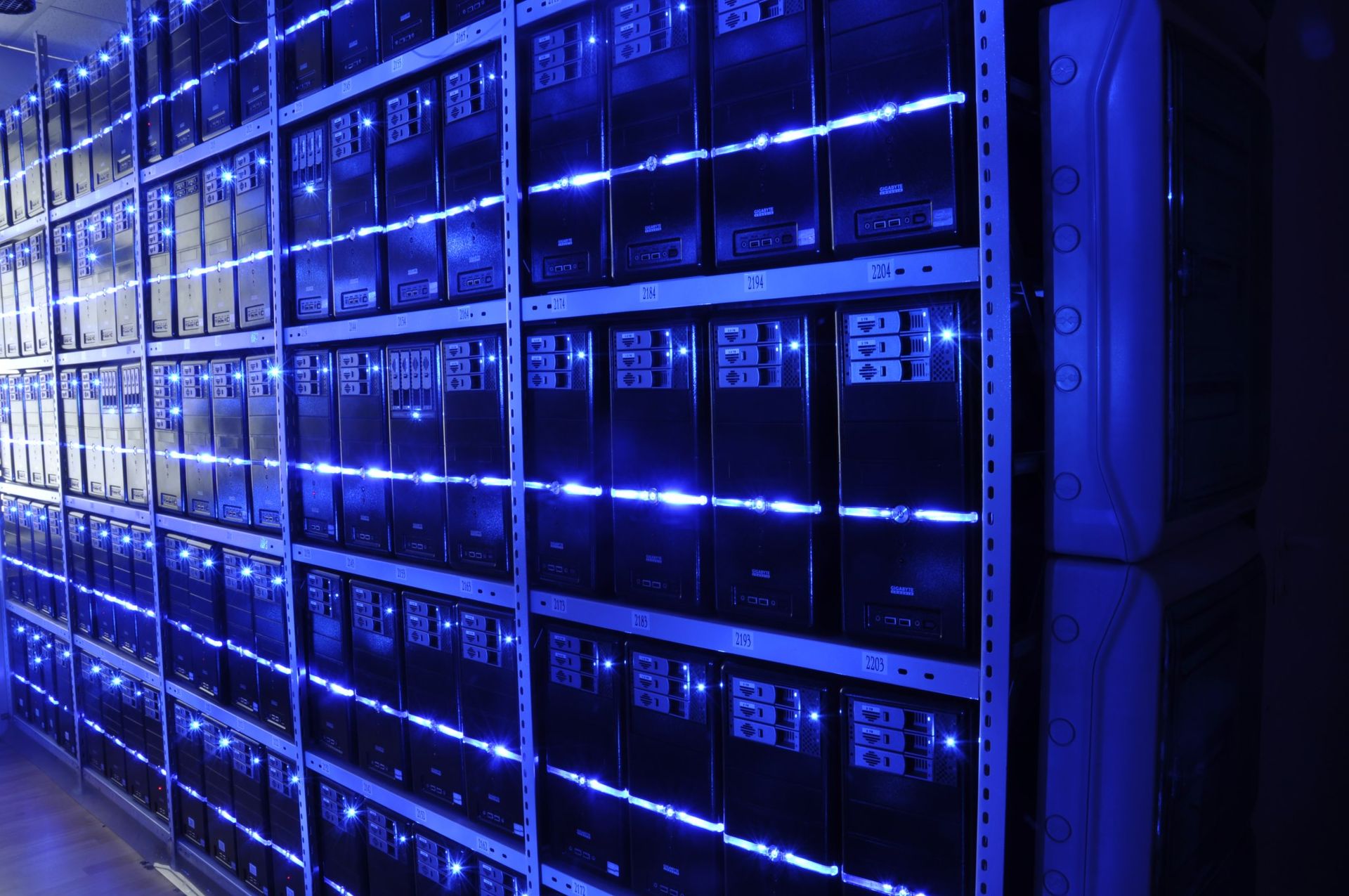 Data centre server racks powering AI workloads